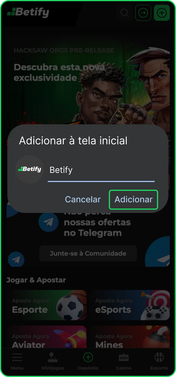 Aguarde até que a instalação do aplicativo do cassino online Betify seja concluída e comece a jogar.