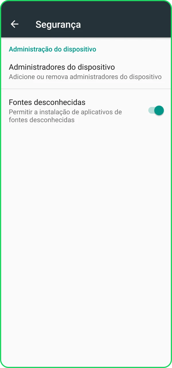 Permitir instalação de fontes desconhecidas nas configurações do seu telefone para instalar o aplicativo de cassino online Betify.