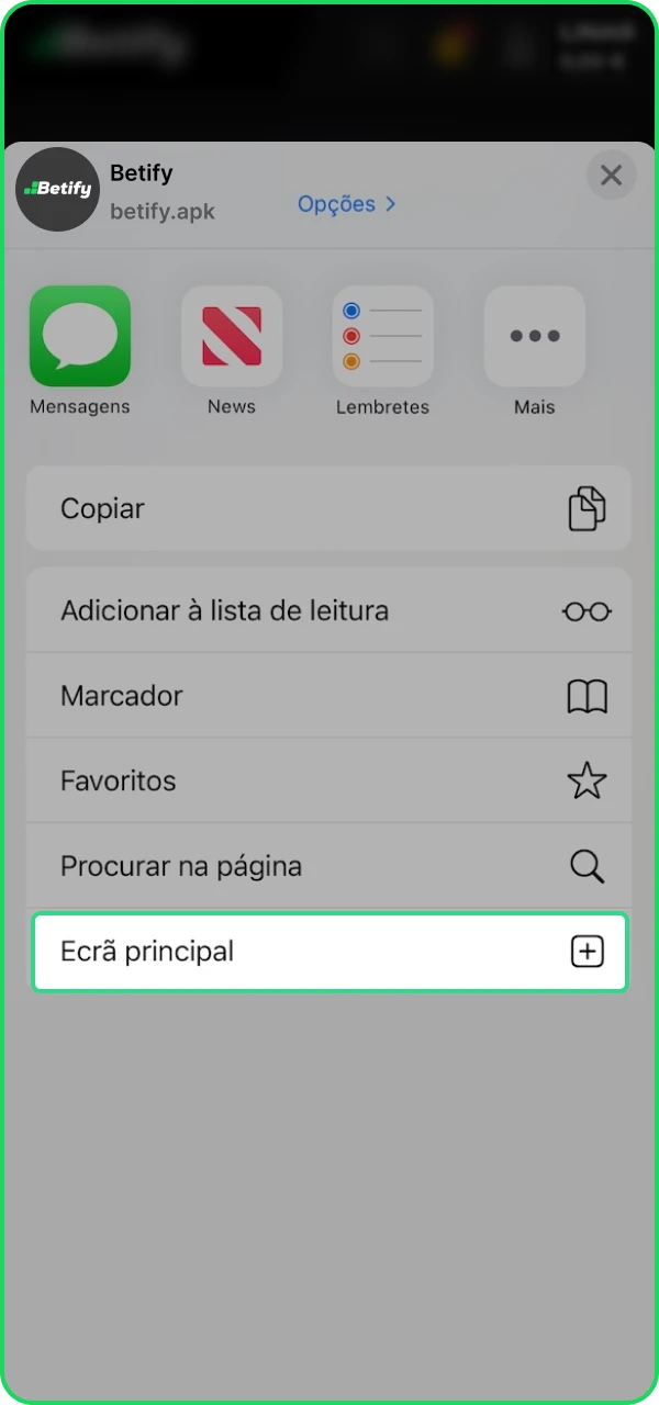 Clique no botão adicionar à tela inicial para baixar o aplicativo do cassino online Betify.