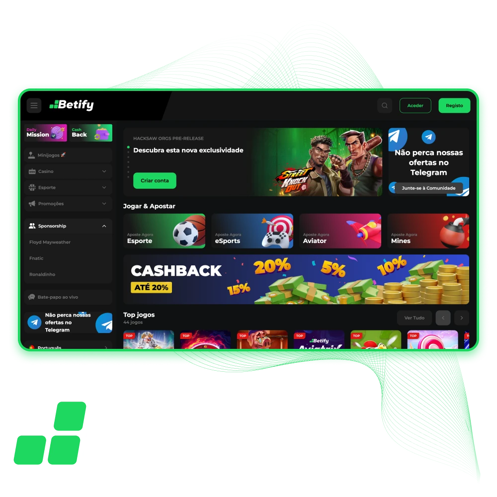 Acesse o cassino online Betify e jogue jogos populares.