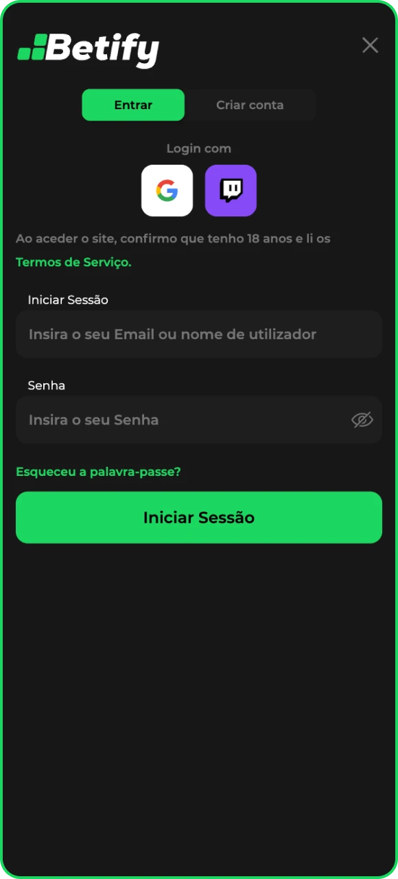 Entre no cassino online Betify para fazer um depósito.