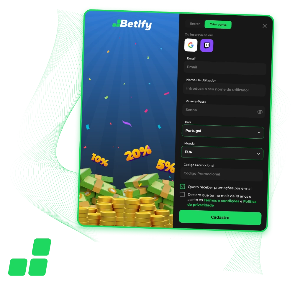 Cadastre-se no cassino online Betify e tenha acesso a todos os jogos e apostas esportivas.